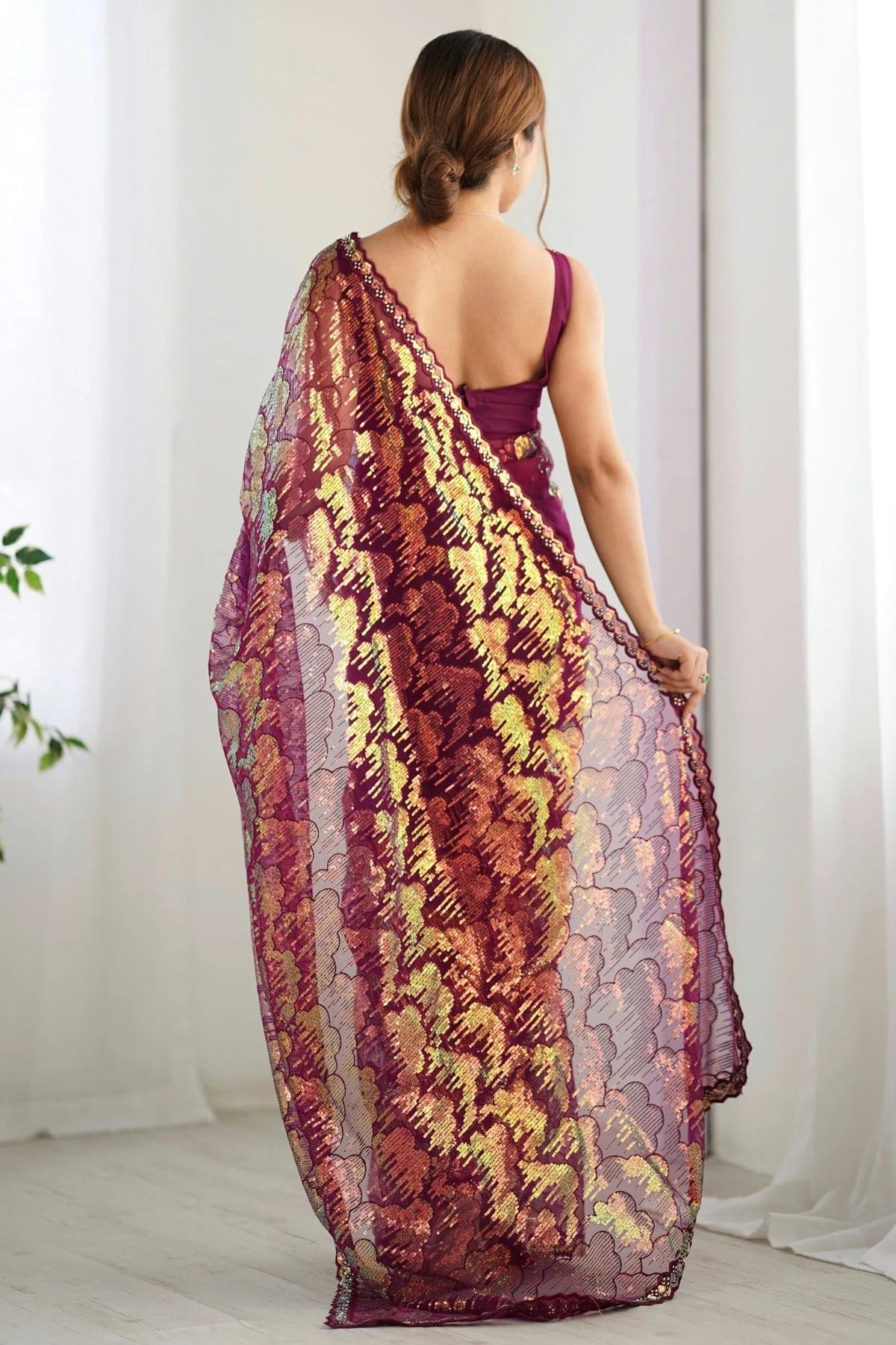 Wine Colour Mono Net Designer Saree SD1111847 A