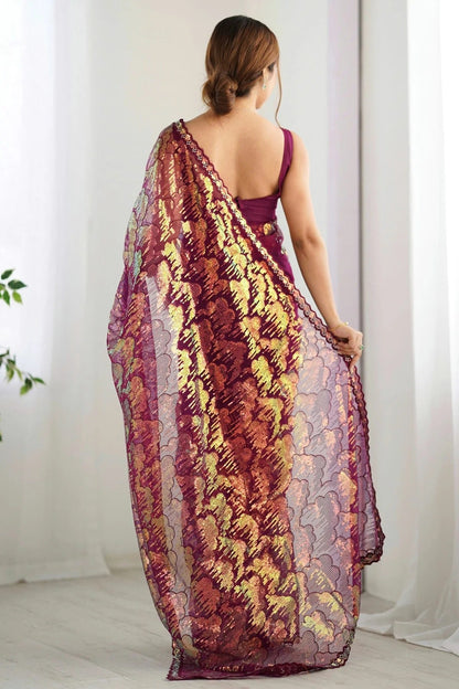 Wine Colour Mono Net Designer Saree SD1111847 A