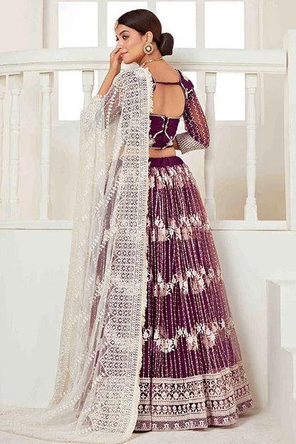 Wine Colour Net Designer Lehenga Choli LC1240017 A