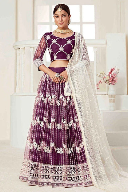 Wine Colour Net Designer Lehenga Choli LC1240017