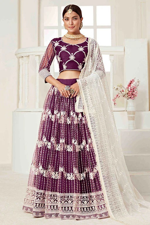 Wine Colour Net Designer Lehenga Choli LC1240017