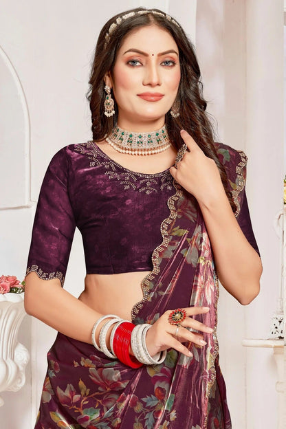 Wine Colour Organza Silk Designer Saree SD1121824 A