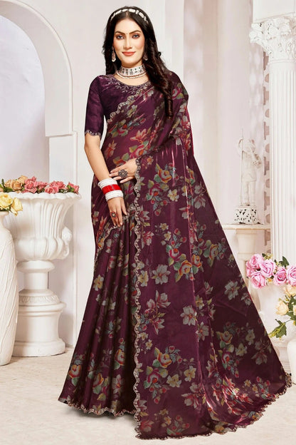 Wine Colour Organza Silk Designer Saree SD1121824