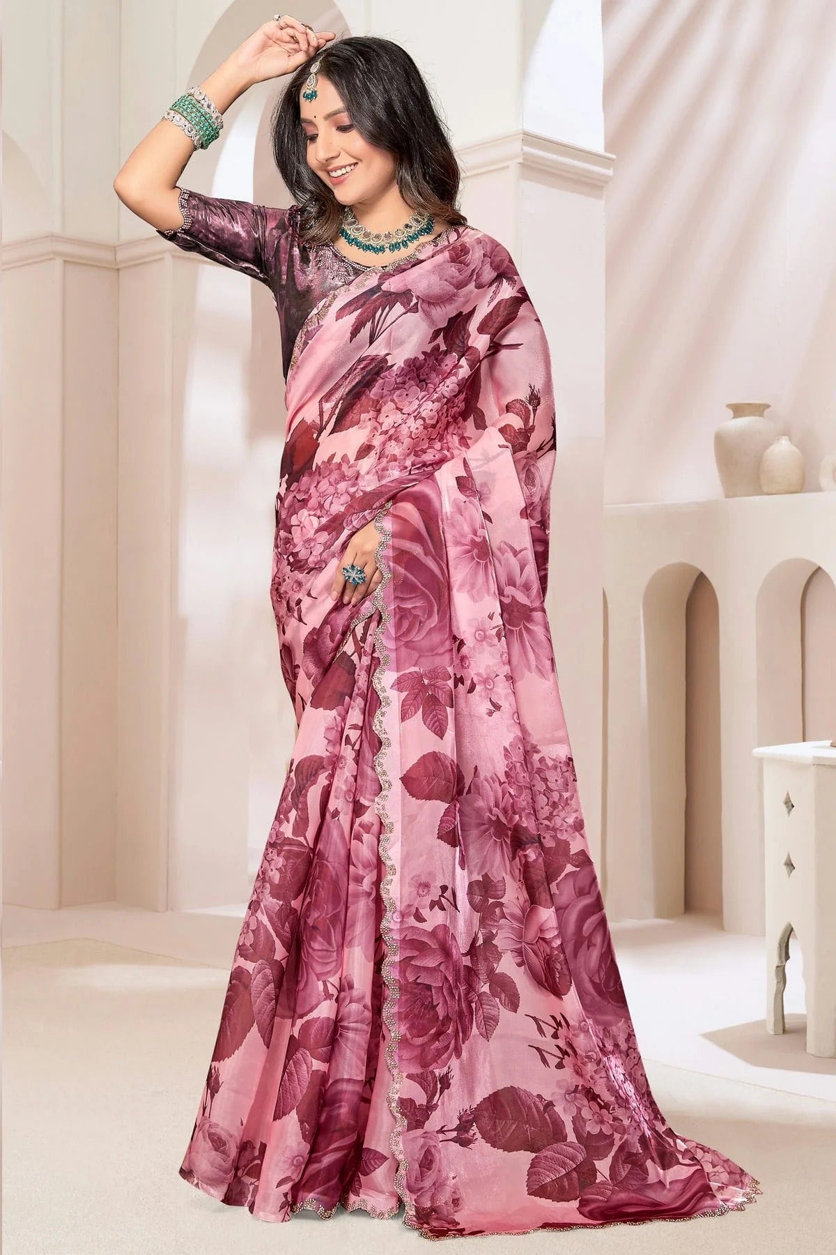 Wine Colour Organza Silk Designer Saree SD1121861