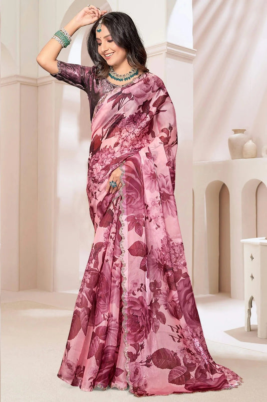 Wine Colour Organza Silk Designer Saree SD1121861