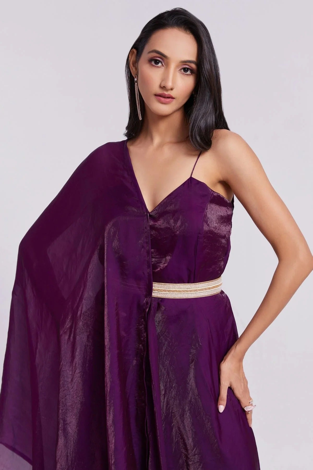 Wine Colour Pure Organza Indo Western Dress TP1080914 B