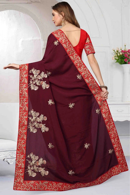 Wine Colour Pure Satin Designer Saree SD1120455 A