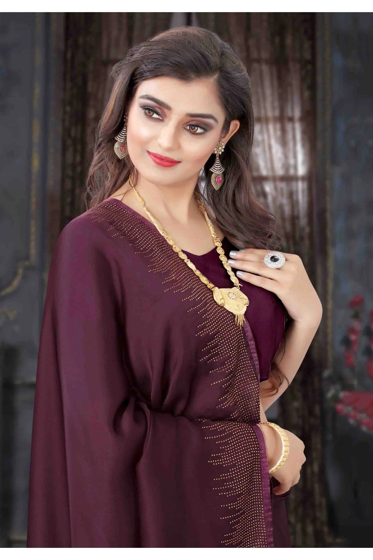 Wine Colour Pure Satin Designer Saree SD1120697 A