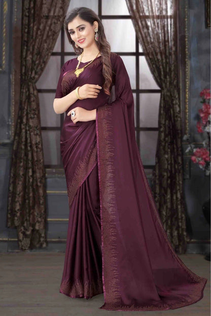 Wine Colour Pure Satin Designer Saree SD1120697
