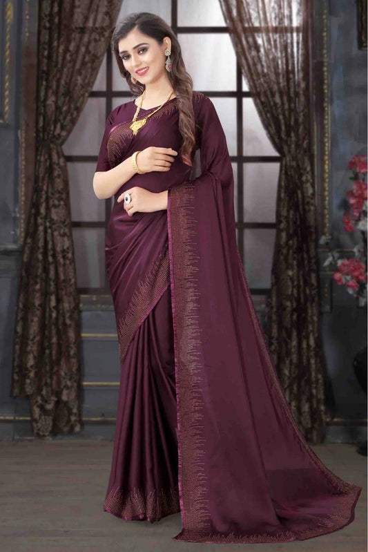 Wine Colour Pure Satin Designer Saree SD1120697