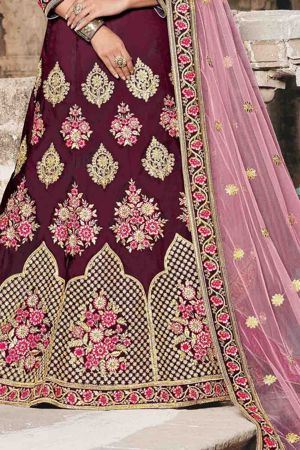 Wine Colour Pure Taffeta Sequins Work Lehenga Choli LC1080192 B