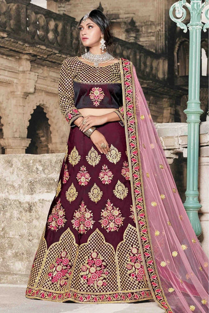 Wine Colour Pure Taffeta Sequins Work Lehenga Choli LC1080192