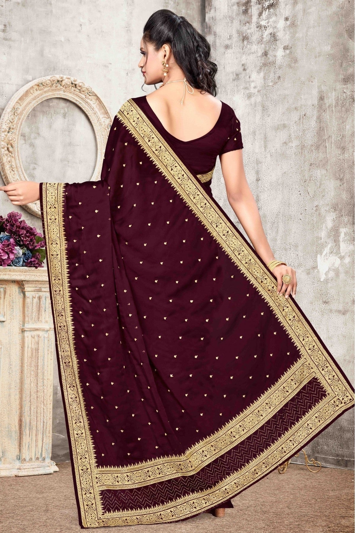 Wine Colour Rangoli Silk Designer Saree SD1120692 A