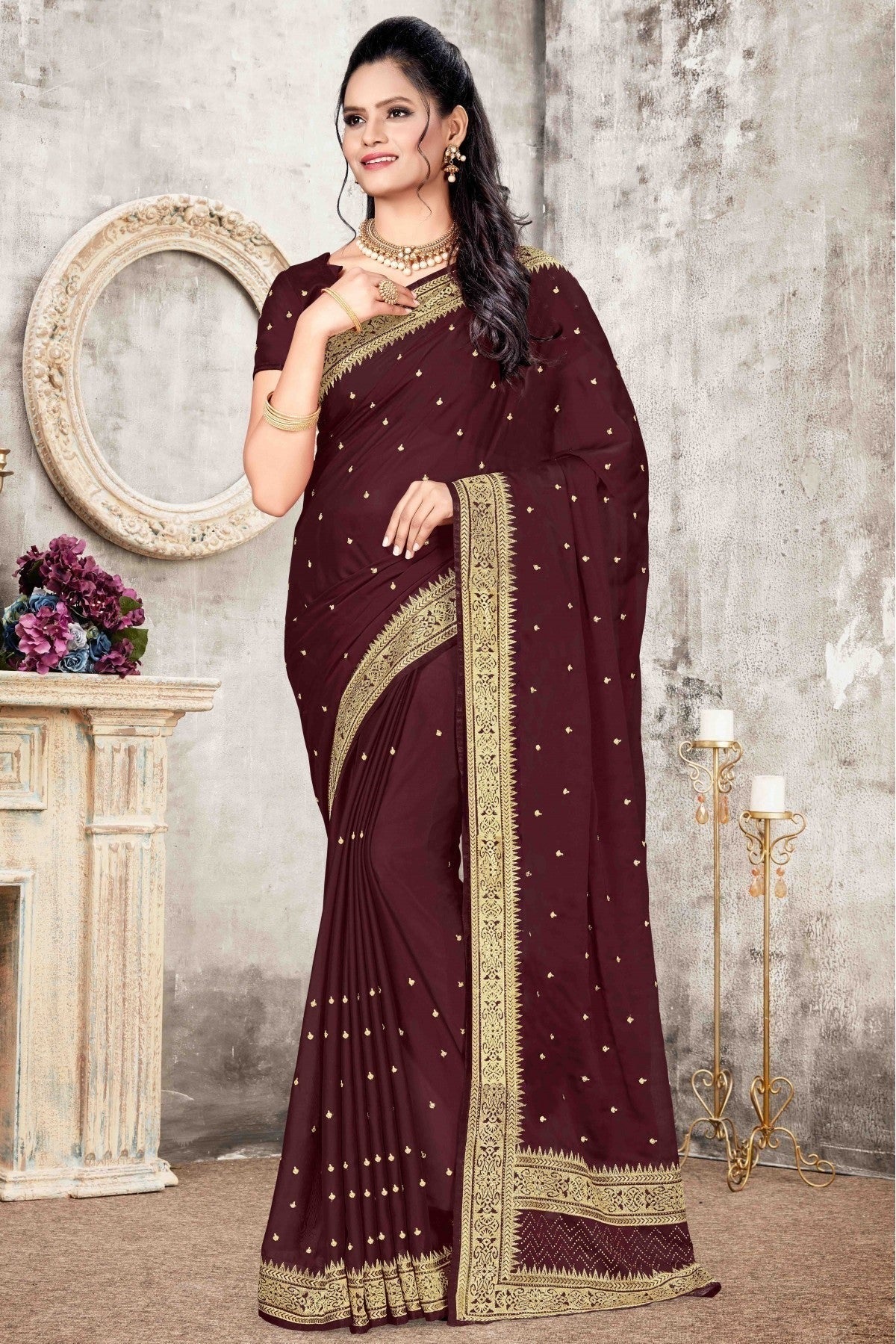 Wine Colour Rangoli Silk Designer Saree SD1120692