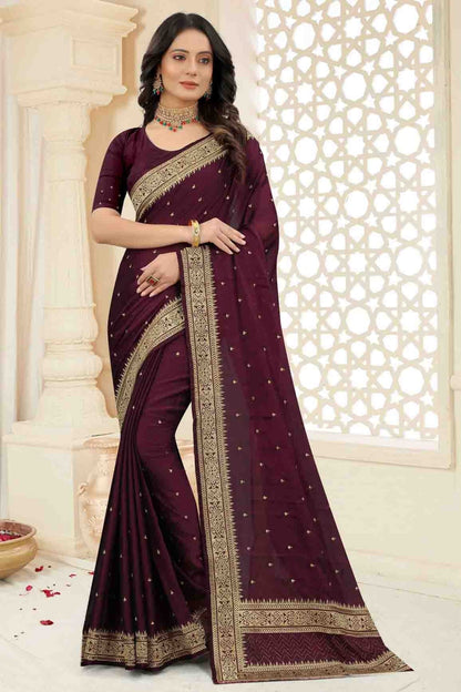 Wine Colour Rangoli Silk Embroidery Saree SD1120964