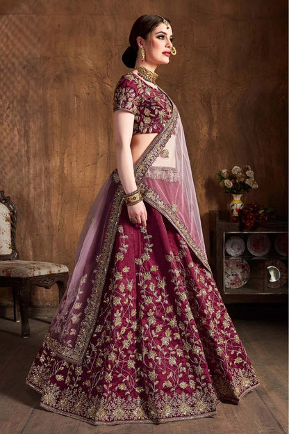 Wine Colour Raw Silk Lehenga Choli LC1010061 A