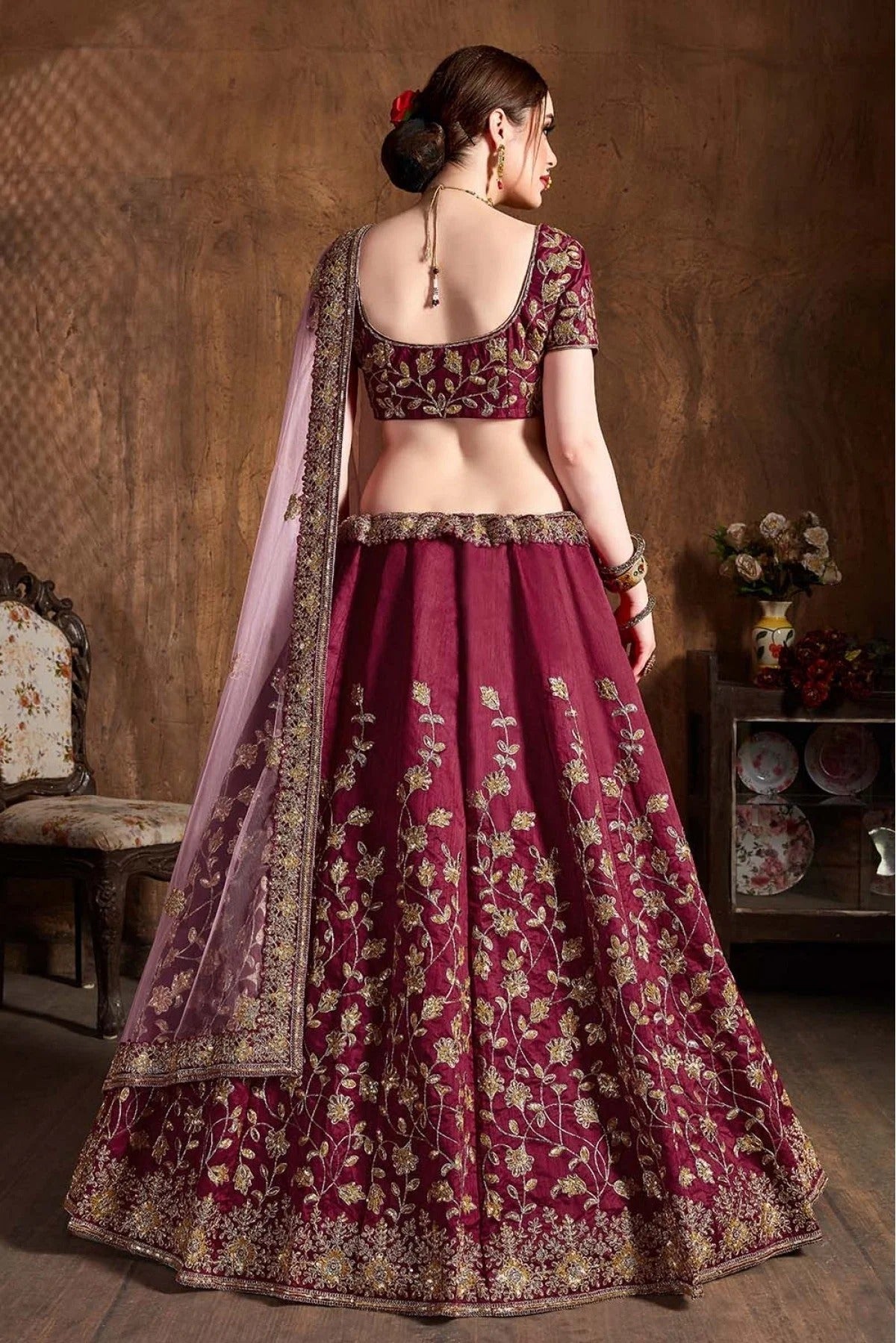 Wine Colour Raw Silk Lehenga Choli LC1010061 B