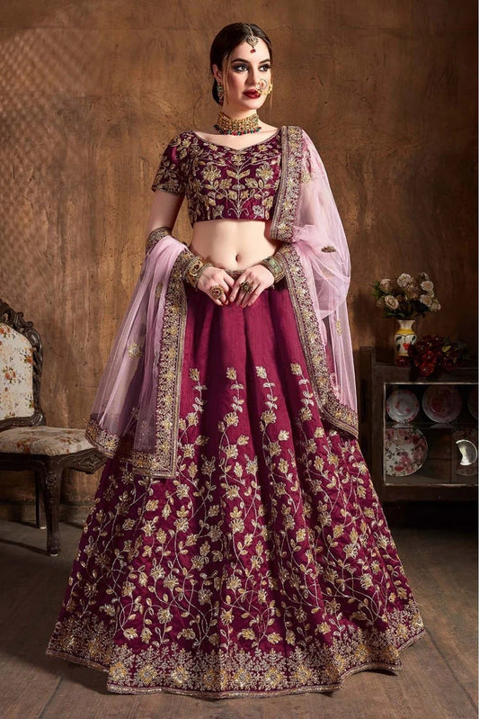 Wine Colour Raw Silk Lehenga Choli LC1010061