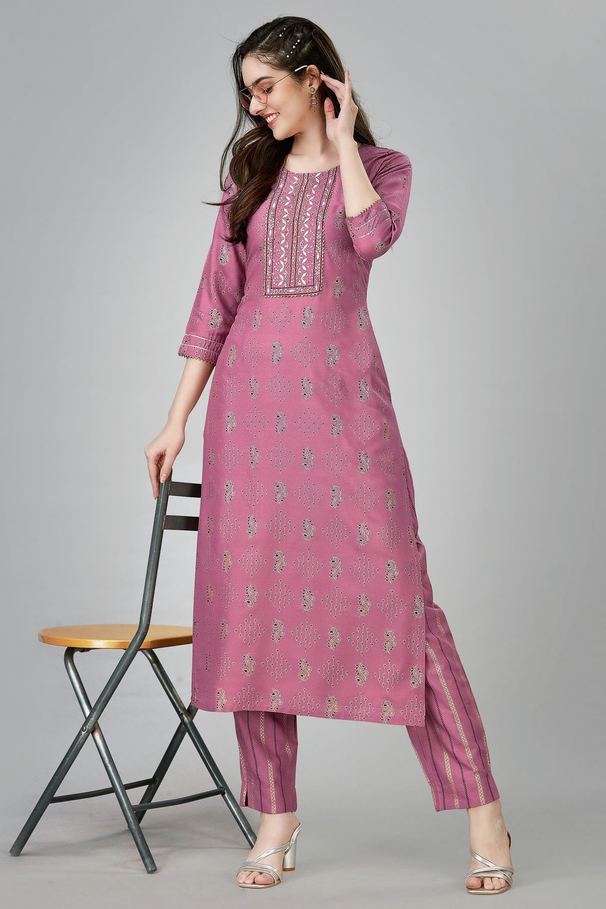Wine Colour Rayon Kurta And Pant Set KR1111319
