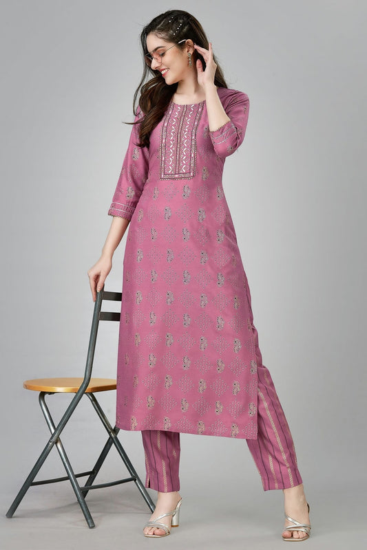 Wine Colour Rayon Kurta And Pant Set KR1111319