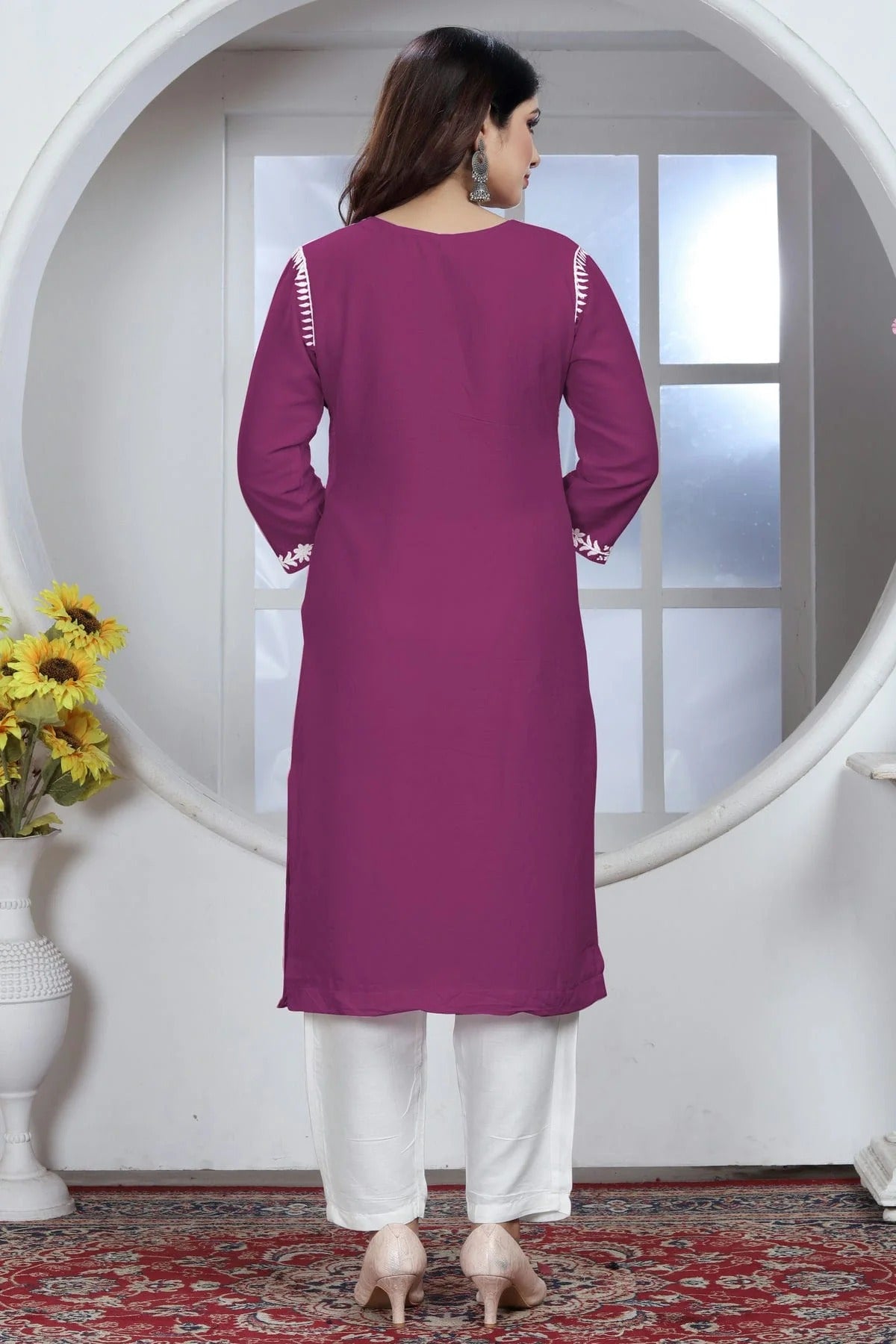 Wine Colour Rayon Kurta And Pant Set KR1111338 A