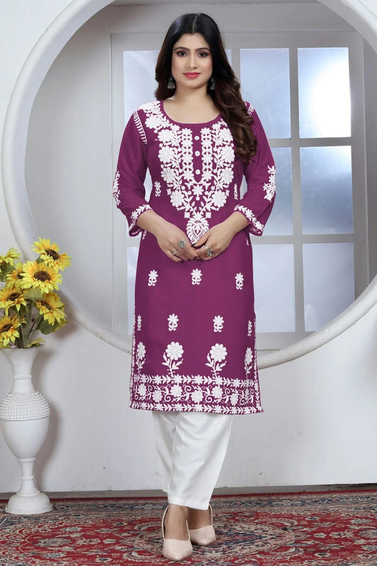 Wine Colour Rayon Kurta And Pant Set KR1111338