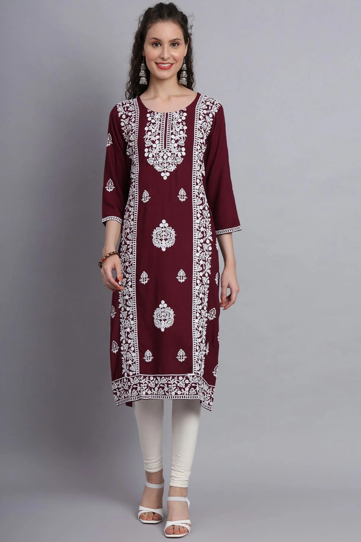 Wine Colour Rayon Kurti KR1111126