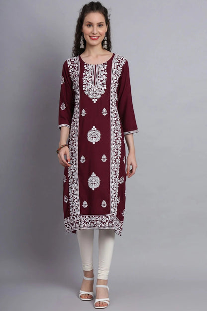 Wine Colour Rayon Kurti KR1111126