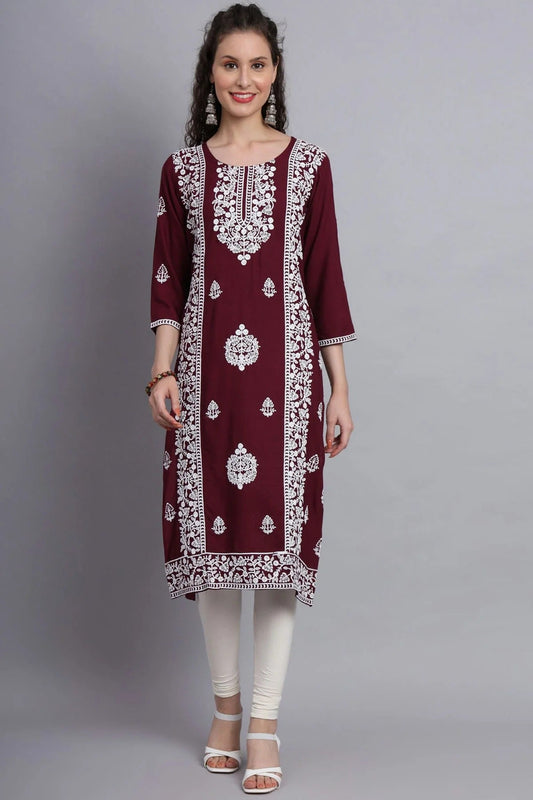 Wine Colour Rayon Kurti KR1111126