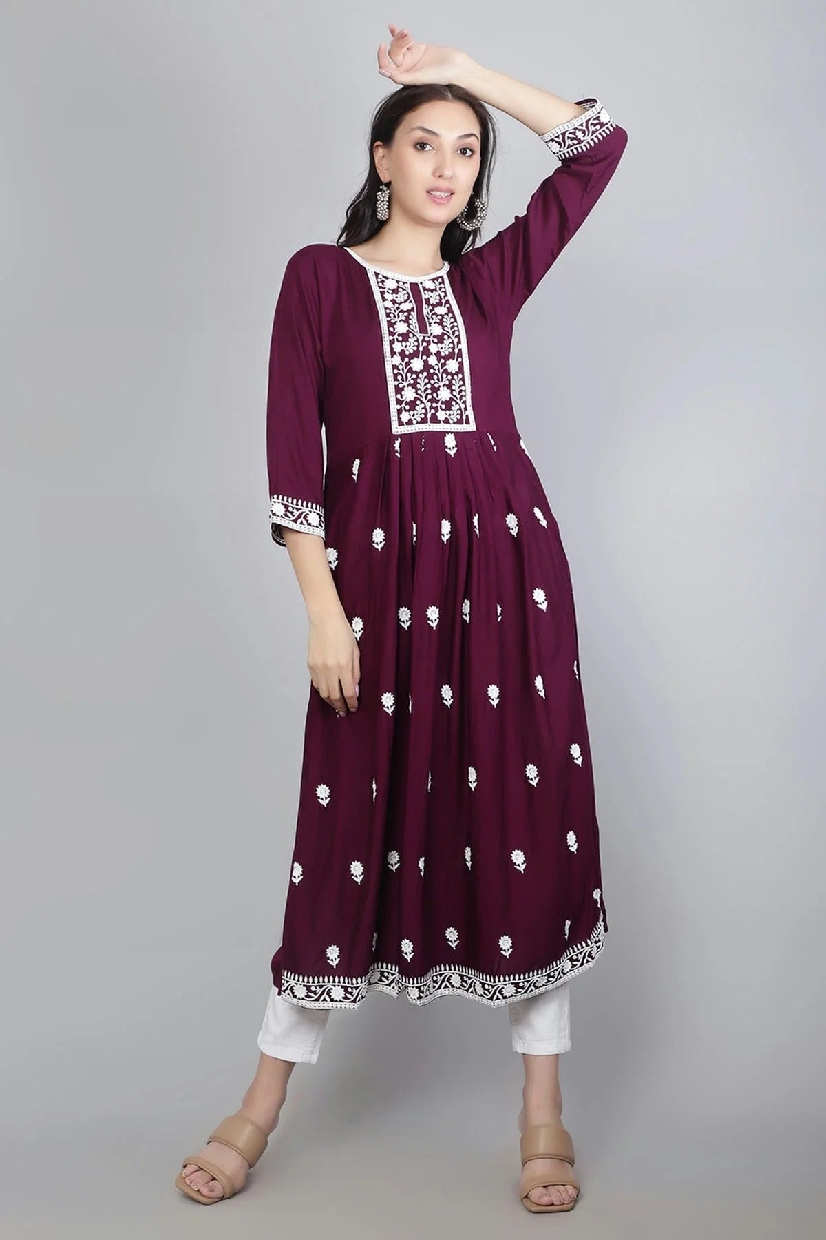 Wine Colour Rayon Kurti KR1111132