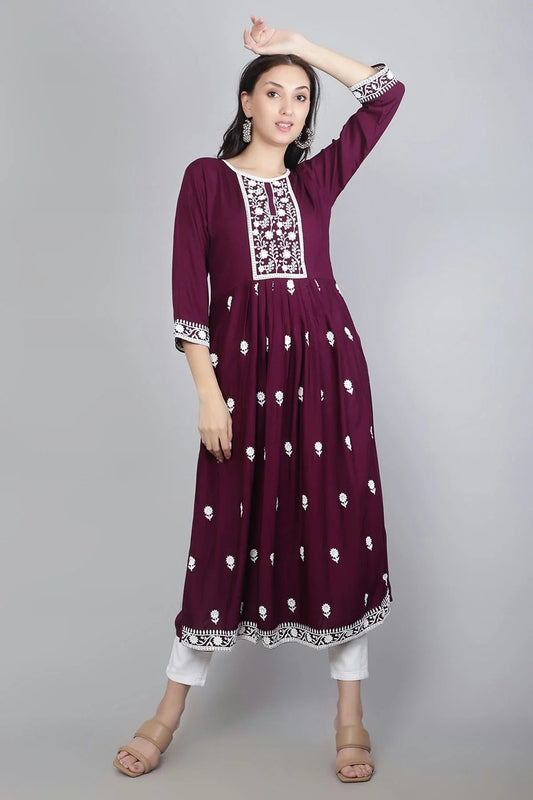 Wine Colour Rayon Kurti KR1111132