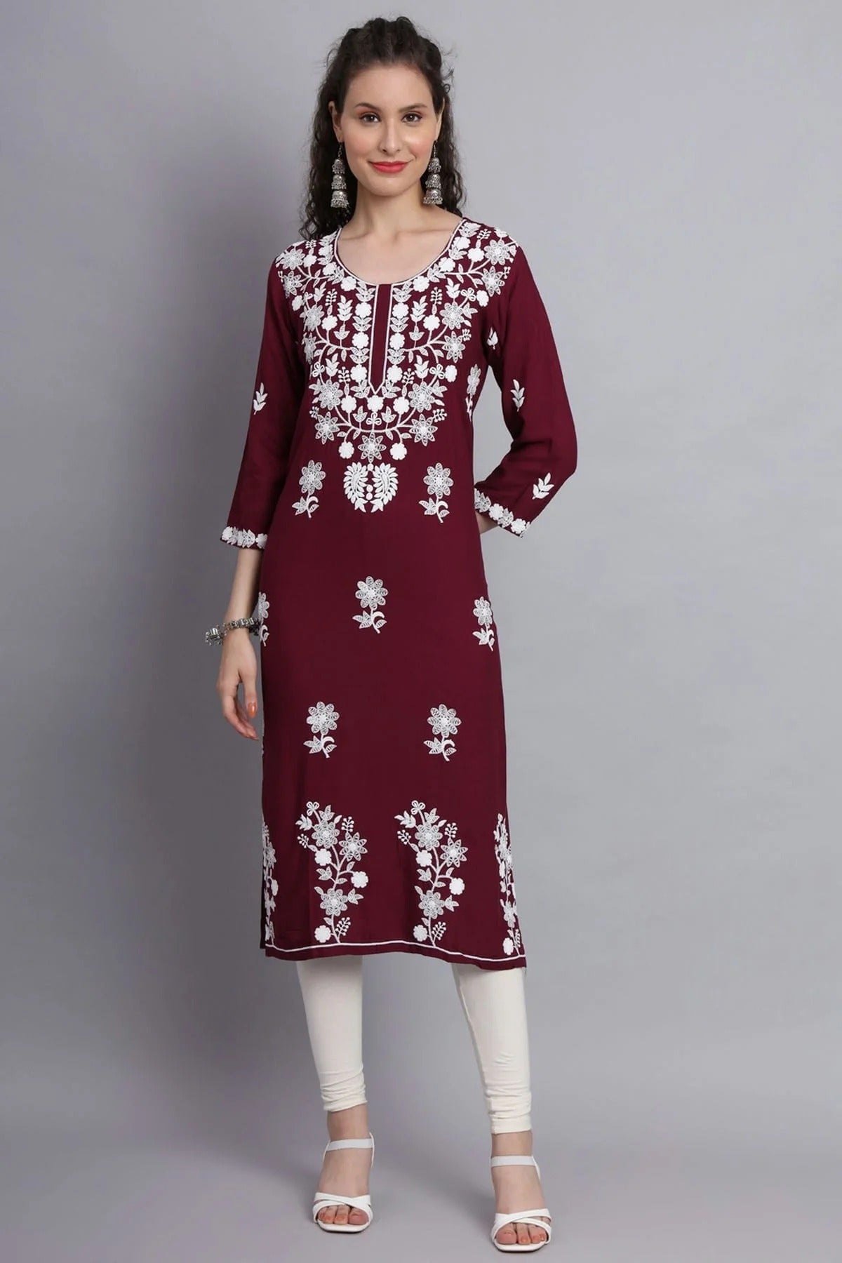 Wine Colour Rayon Kurti KR1111148