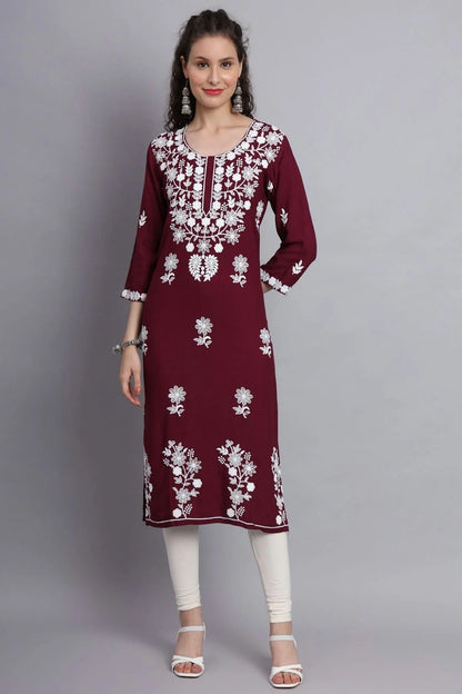 Wine Colour Rayon Kurti KR1111148
