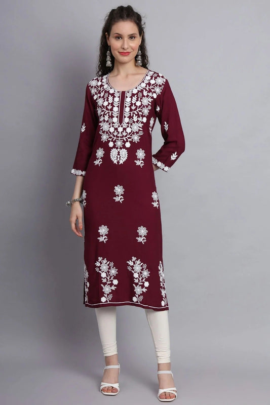 Wine Colour Rayon Kurti KR1111148