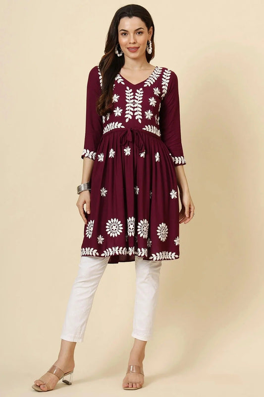Wine Colour Rayon Kurti KR1111295