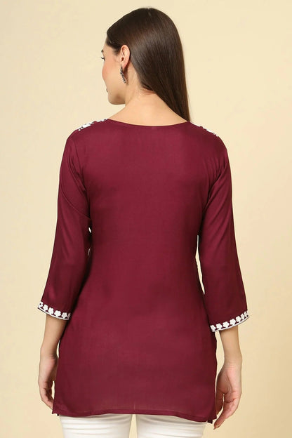 Wine Colour Rayon Readymade Top TP1110860 A