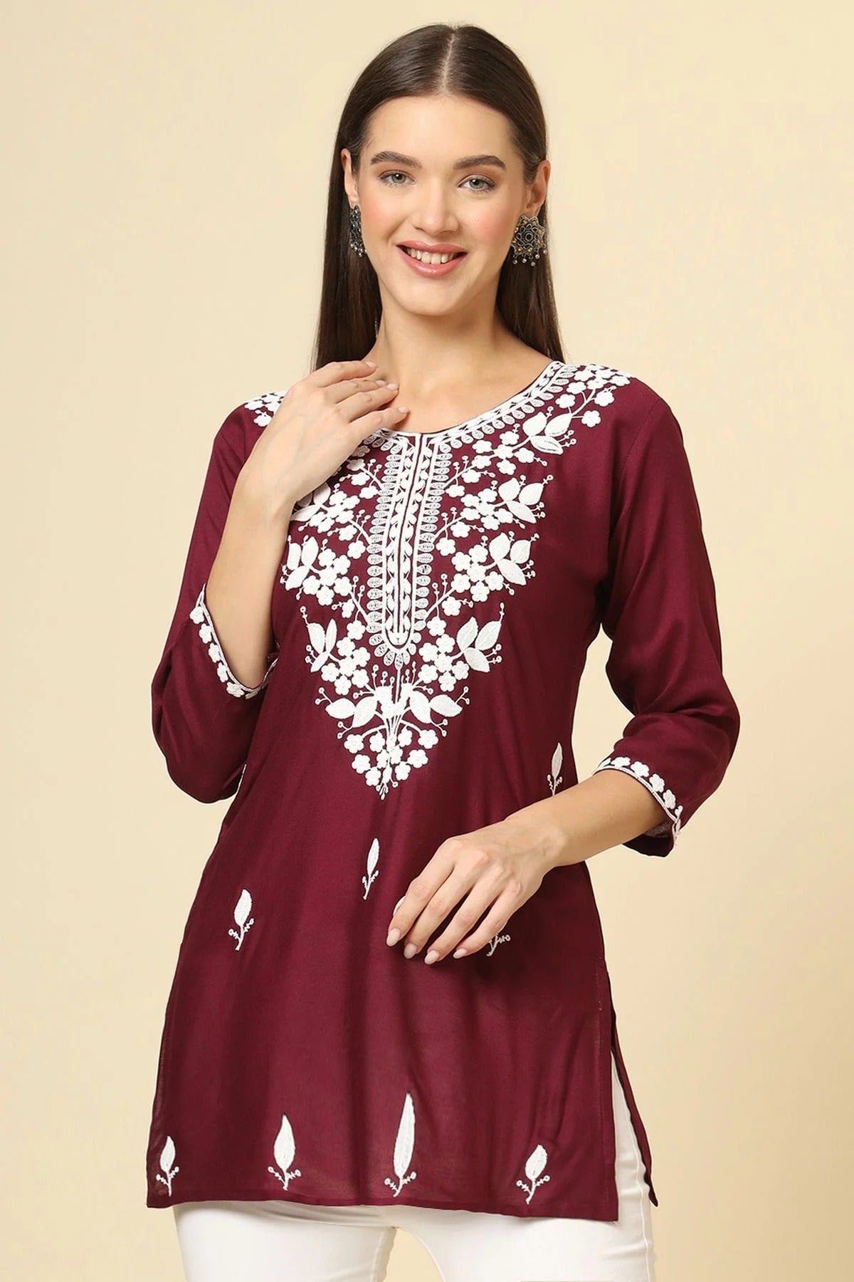 Wine Colour Rayon Readymade Top TP1110860