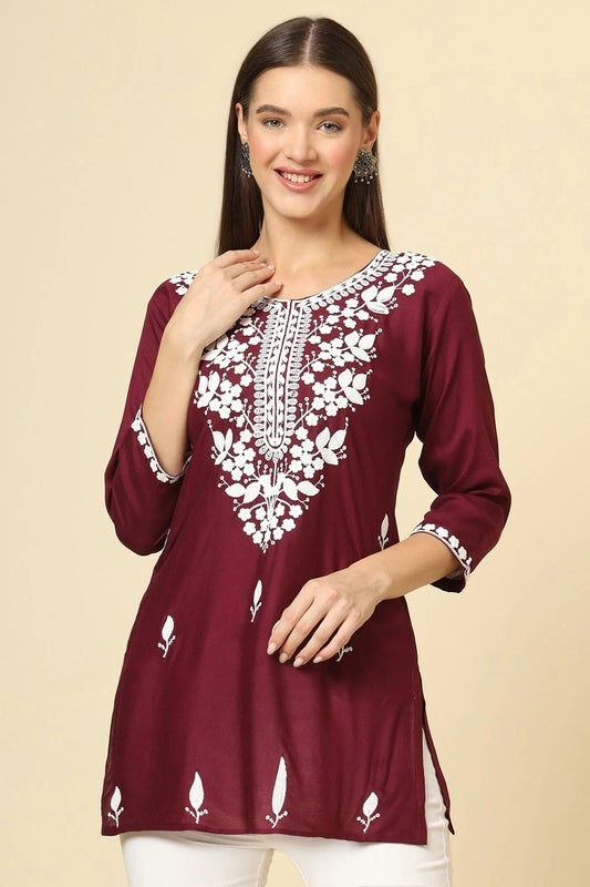 Wine Colour Rayon Readymade Top TP1110860
