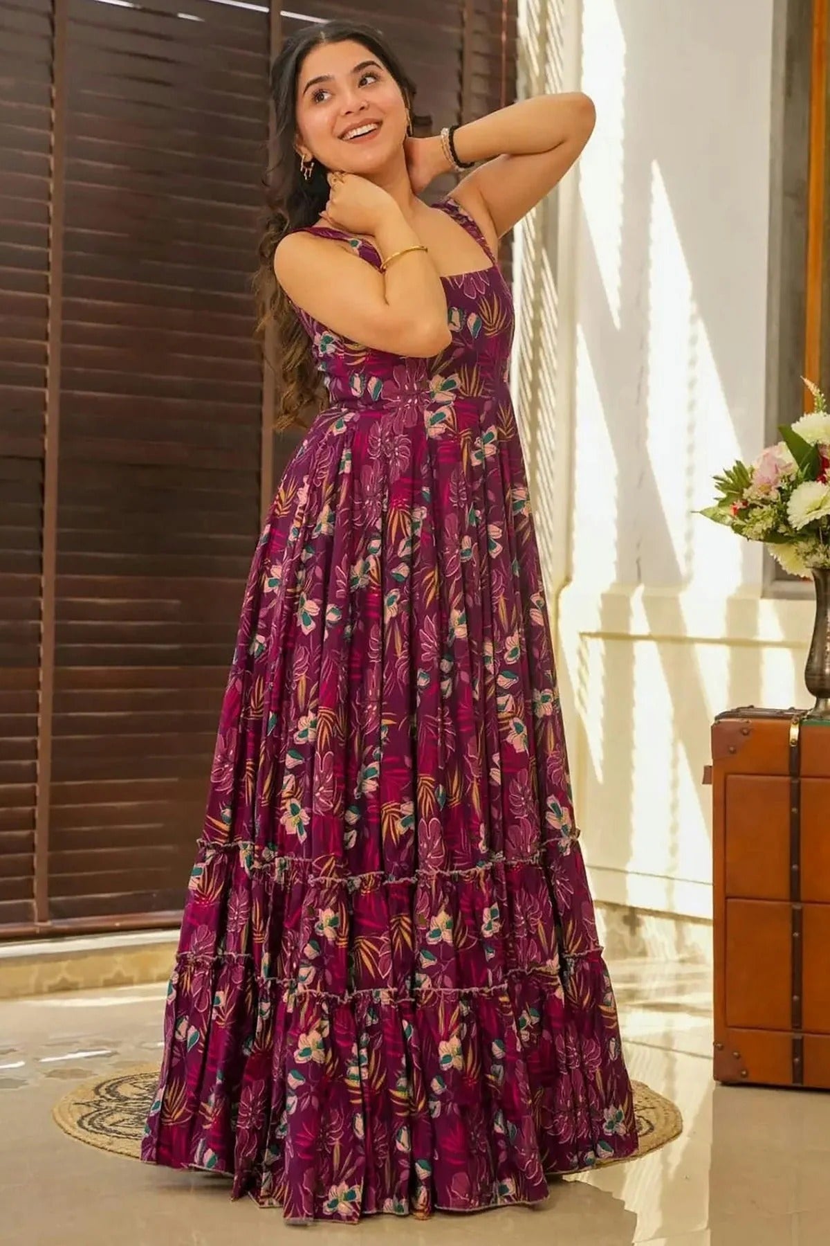 Wine Colour Rayon Stitched Gown GW1112304 A