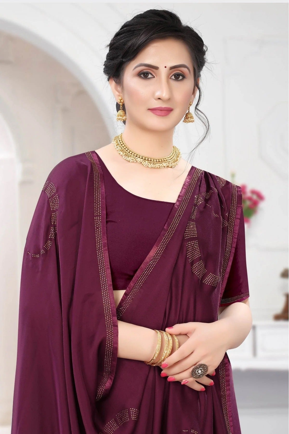 Wine Colour Satin Designer Saree SD1120668 A