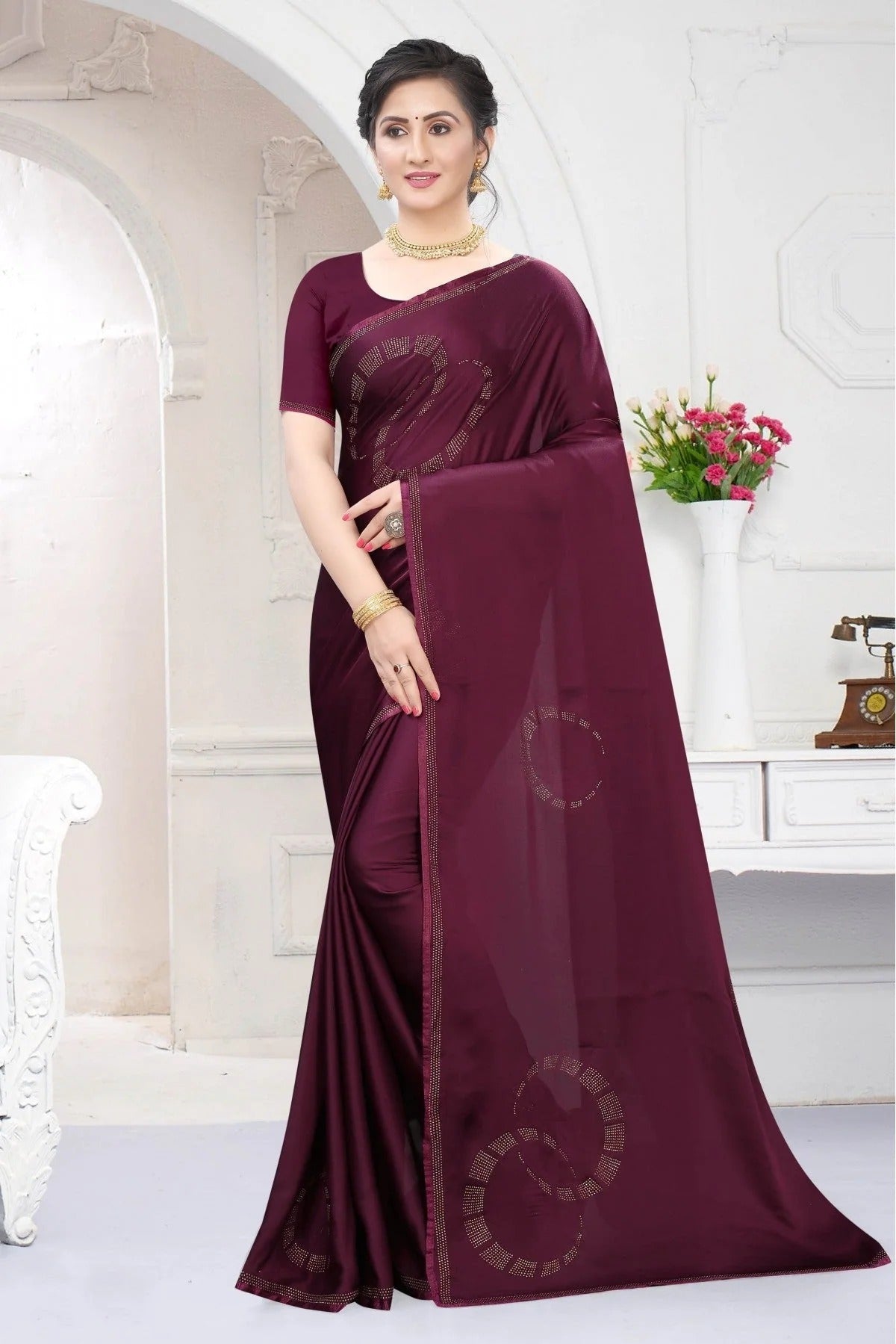 Wine Colour Satin Designer Saree SD1120668