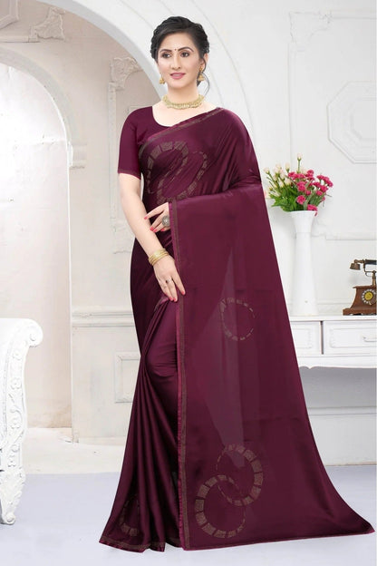 Wine Colour Satin Designer Saree SD1120668