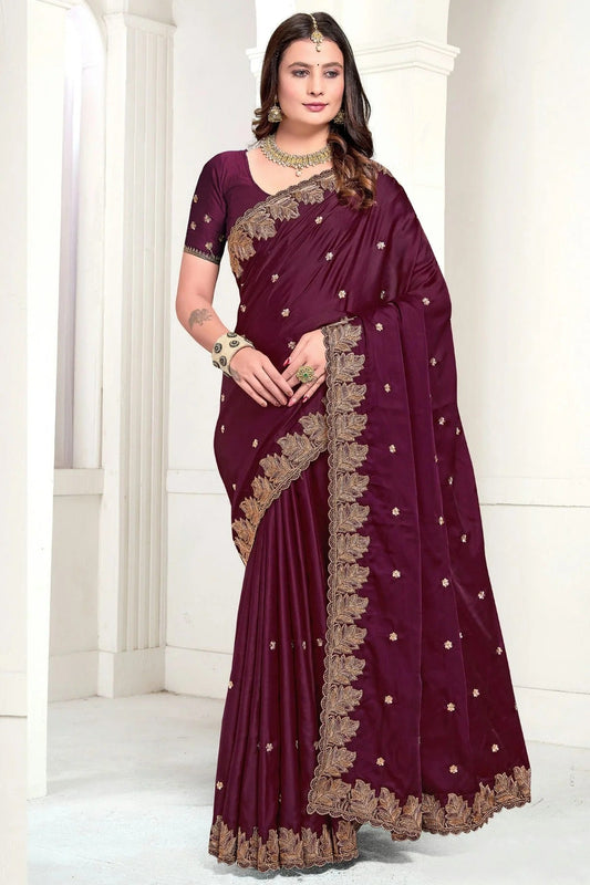 Wine Colour Satin Designer Saree SD1121891