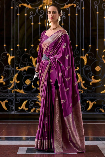 Wine Colour Satin Munga Silk Woven Work Saree SD1290064