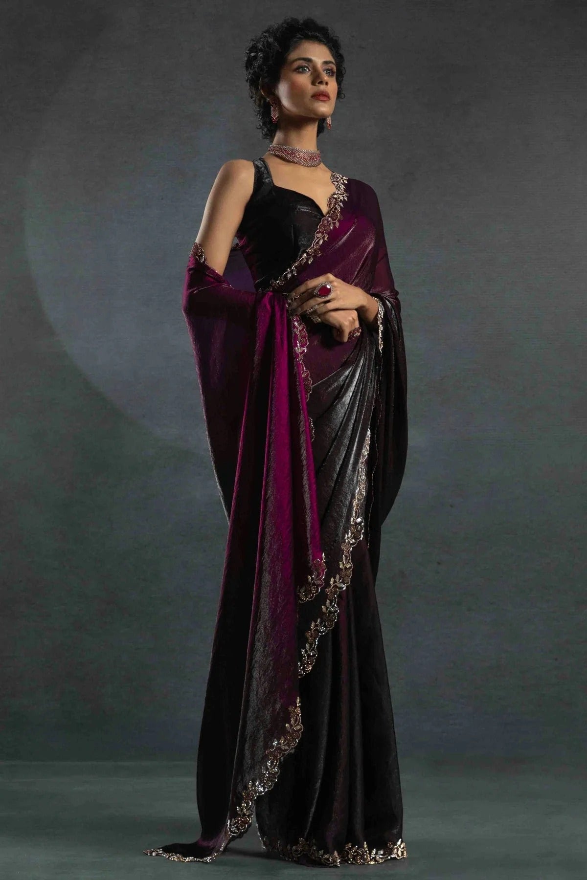 Wine Colour Satin Silk Designer Saree SD1121999 A