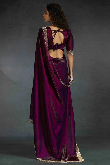 Wine Colour Satin Silk Designer Saree SD1122004 A