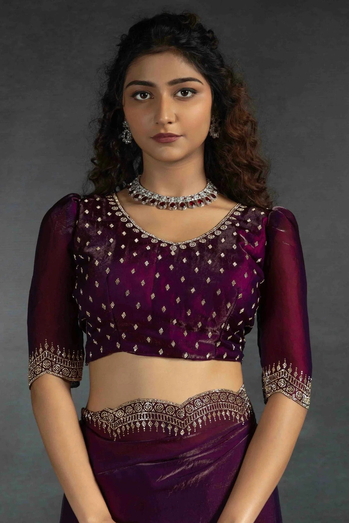 Wine Colour Satin Silk Designer Saree SD1122004 B