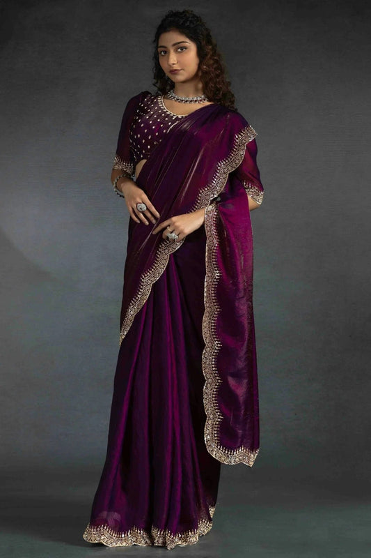 Wine Colour Satin Silk Designer Saree SD1122004