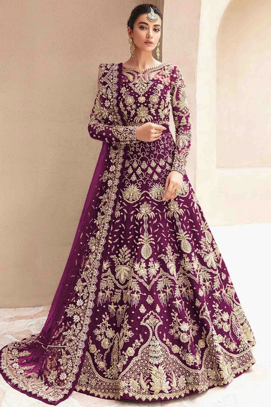 Wine Colour Semi Stitched Butterfly Net Anarkali Suit SM1140700