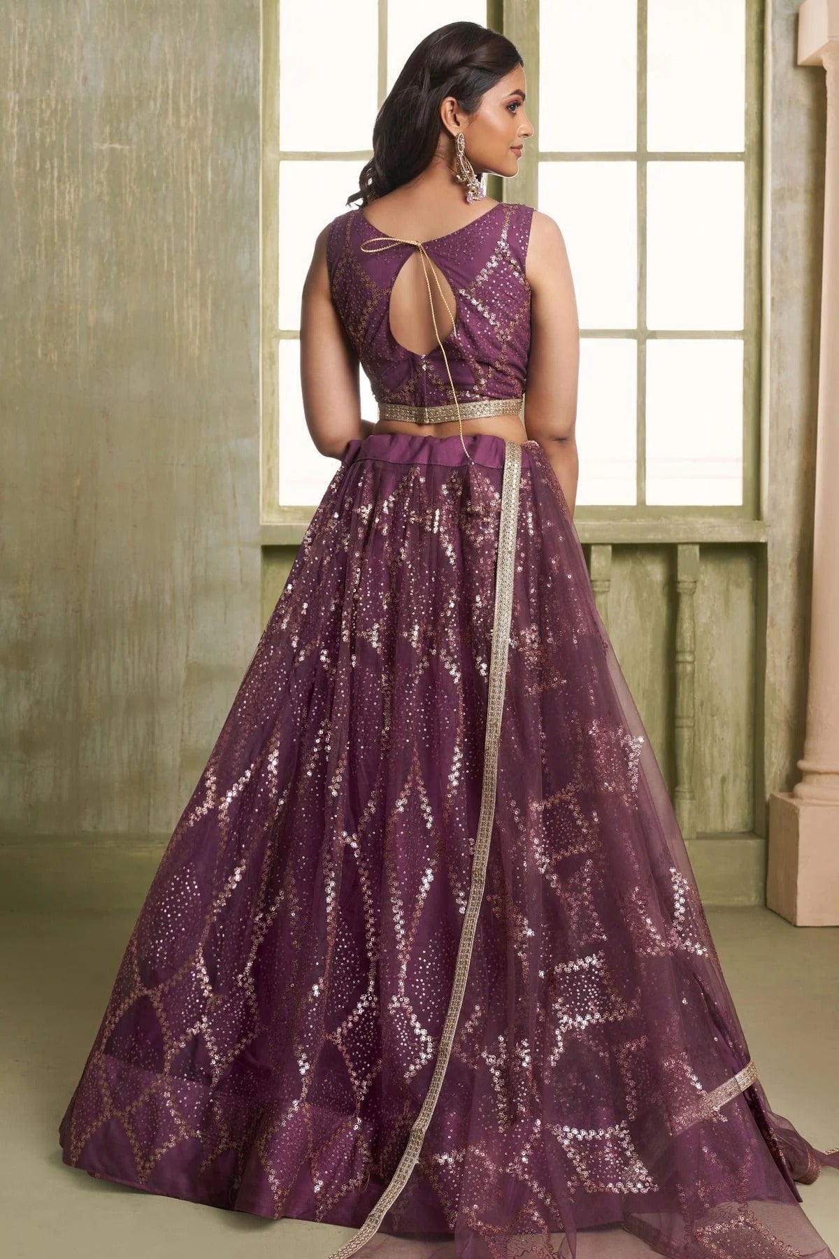 Wine Colour Semi Stitched Butterfly Net Lehenga Choli LC1112526 A